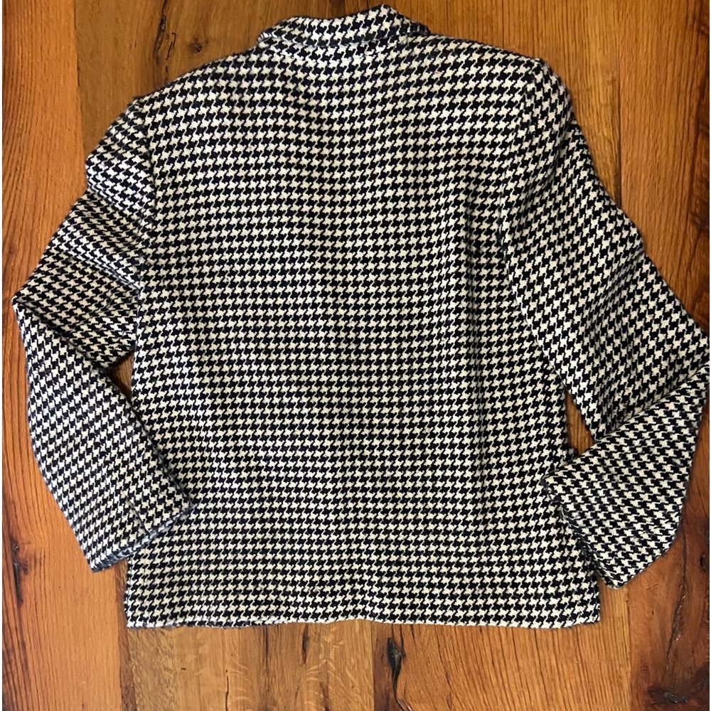 Ellen Tracy Black/Ivory Blend Houndstooth Wool/Cashmere Open Front Blazer, Sz 6 - Picture 10 of 10